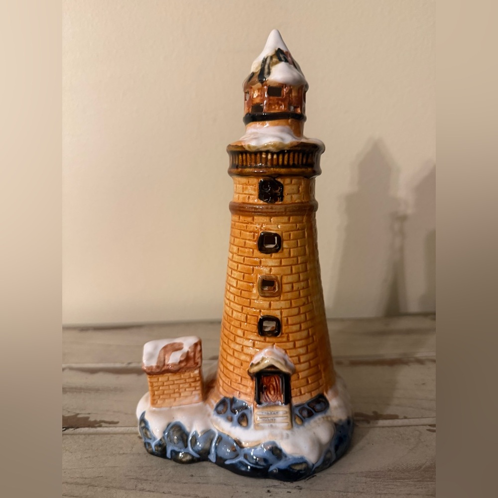 Ceramic Lighthouse Tea Light Candle Holder Figurine